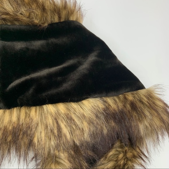 Faux Frenzi By Dena Plush Faux Fur Velour Wide Wrap Shawl Scarf Black & Brown - Picture 4 of 12